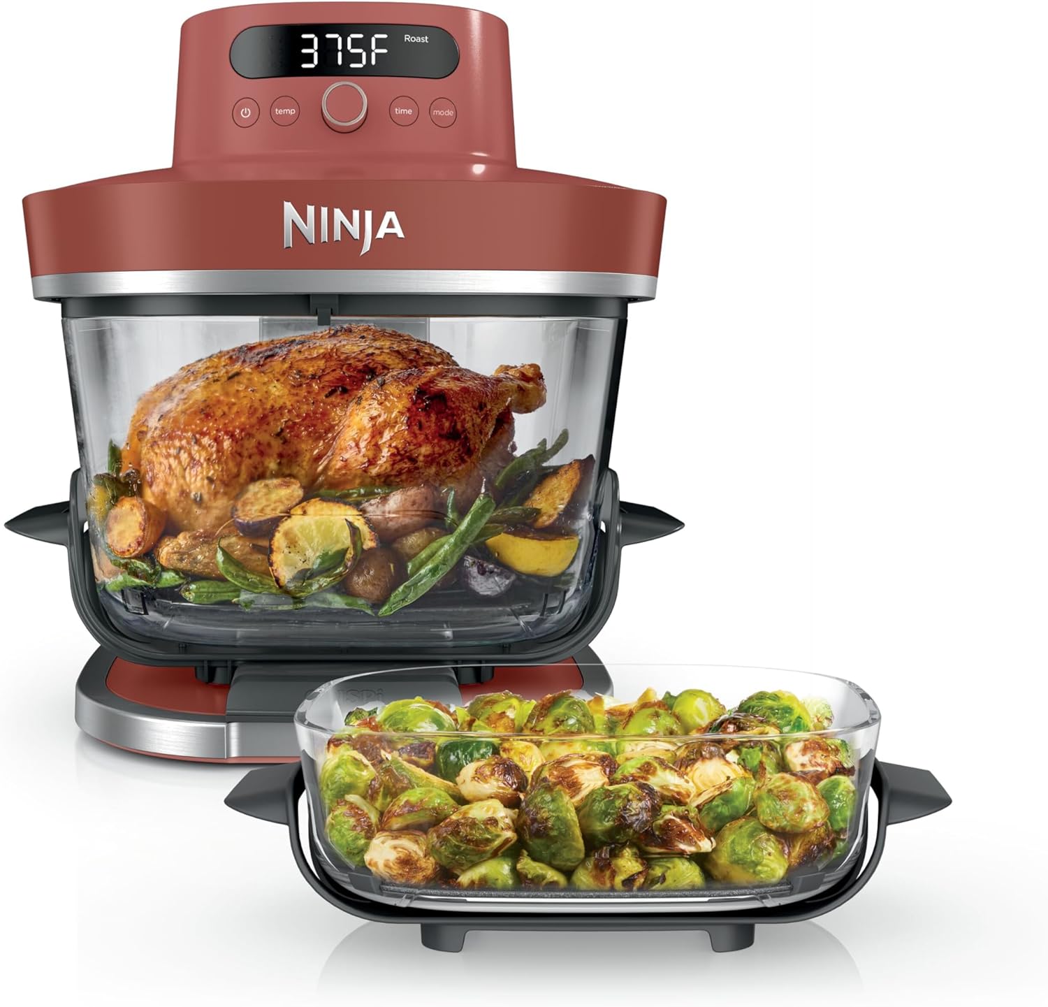 Ninja Crispi Pro 6-in-1 Glass Air Fryer, 450°F, Nontoxic, 6qt & 2.5qt Containers & Lids, Amber, AS101OR