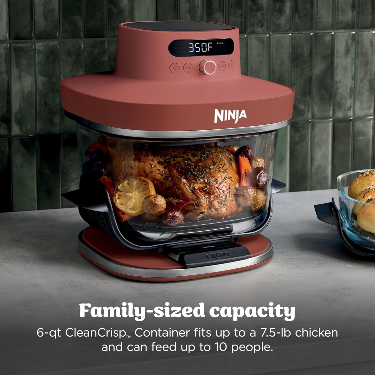Ninja Crispi Pro 6-in-1 Glass Air Fryer, 450°F, Nontoxic, 6qt & 2.5qt Containers & Lids, Amber, AS101OR
