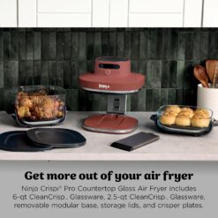 Ninja Crispi Pro 6-in-1 Glass Air Fryer, 450°F, Nontoxic, 6qt & 2.5qt Containers & Lids, Amber, AS101OR