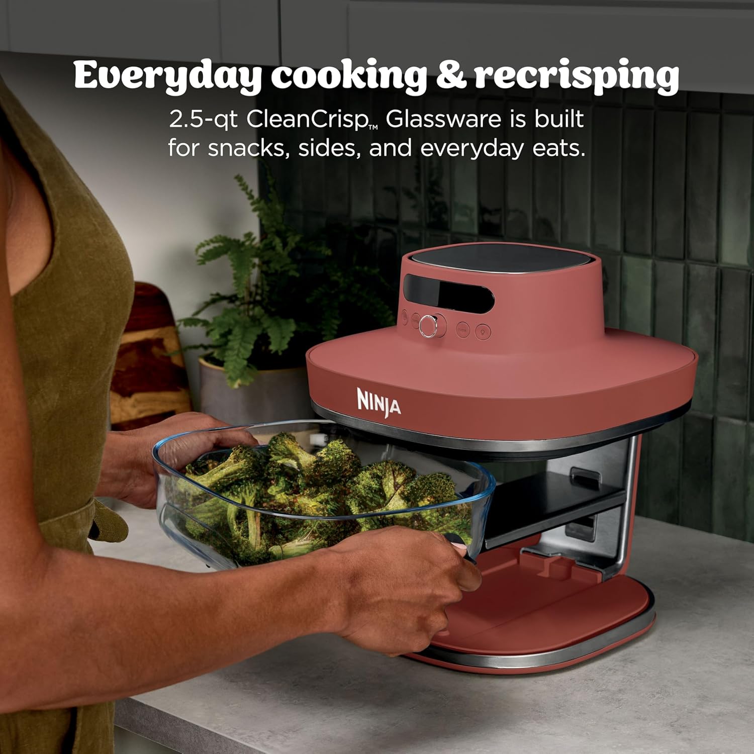 Ninja Crispi Pro 6-in-1 Glass Air Fryer, 450°F, Nontoxic, 6qt & 2.5qt Containers & Lids, Amber, AS101OR