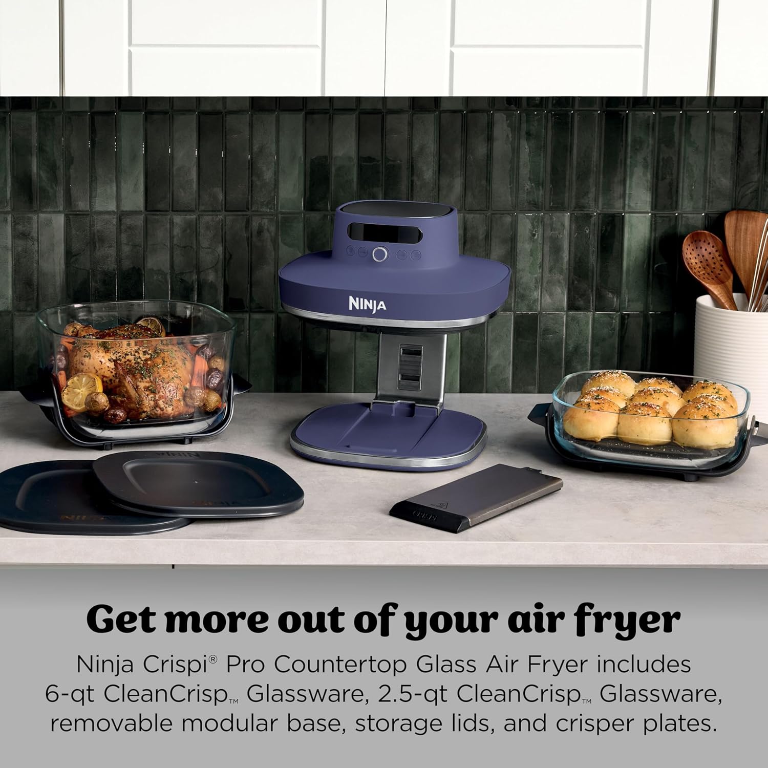 Ninja Crispi Pro 6-in-1 Glass Air Fryer, 450°F, Nontoxic, 6qt & 2.5qt Containers & Lids, Amethyst, AS101PU1