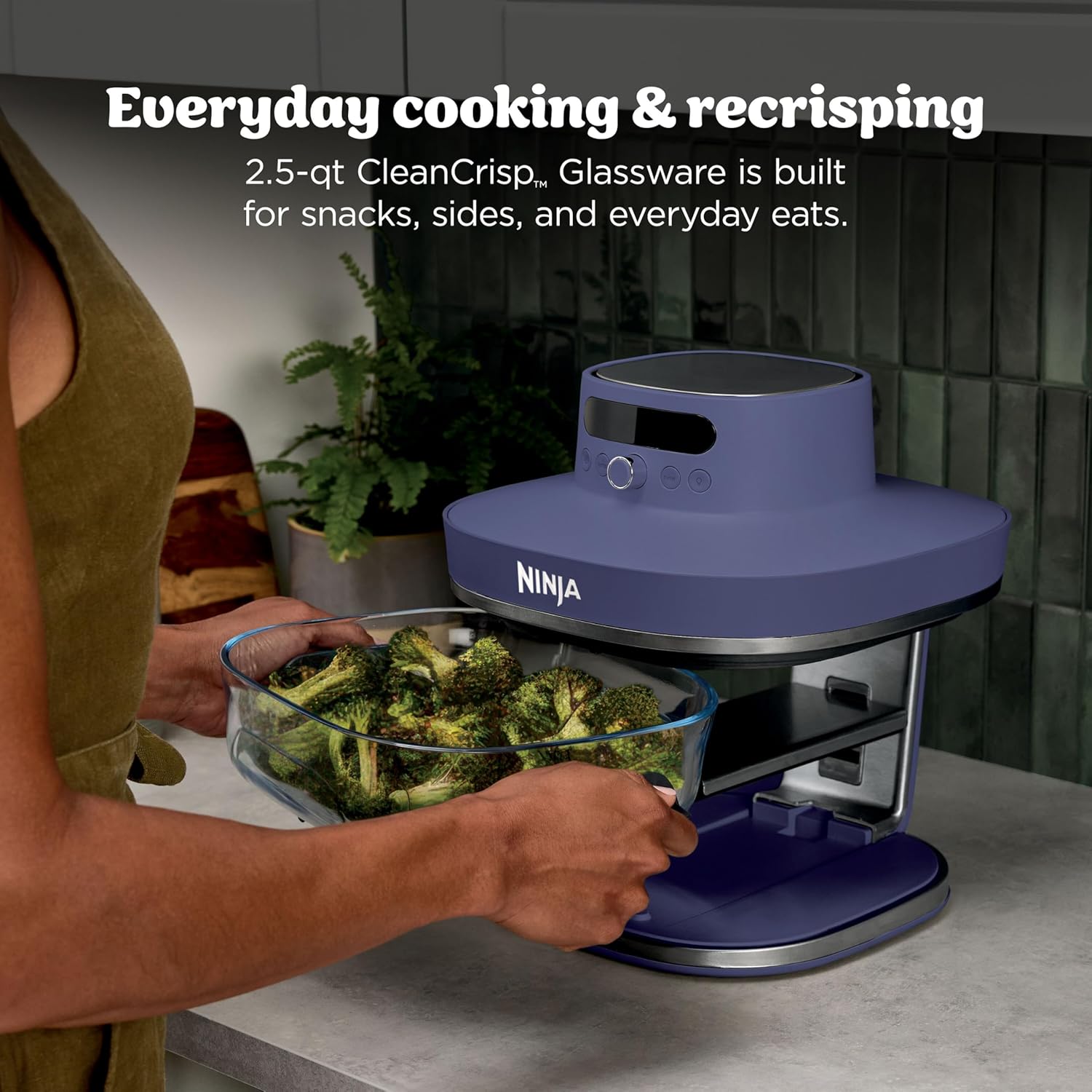 Ninja Crispi Pro 6-in-1 Glass Air Fryer, 450°F, Nontoxic, 6qt & 2.5qt Containers & Lids, Amethyst, AS101PU1