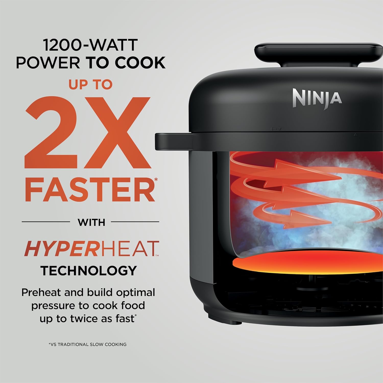 Ninja HyperHeat 9-in-1 6.5-qt Pressure Cooker, Powerful 1200-Watt, Grey, PC201GY
