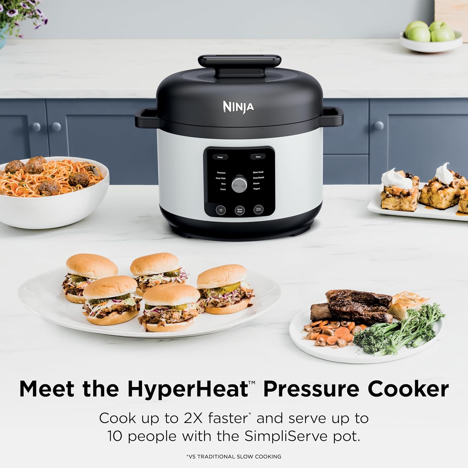 Ninja HyperHeat 9-in-1 6.5-qt Pressure Cooker, Powerful 1200-Watt, White, PC201WH