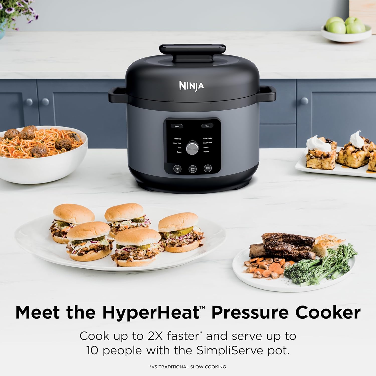 Ninja HyperHeat 9-in-1 6.5-qt Pressure Cooker, Powerful 1200-Watt, Stone Purple, PC201SP