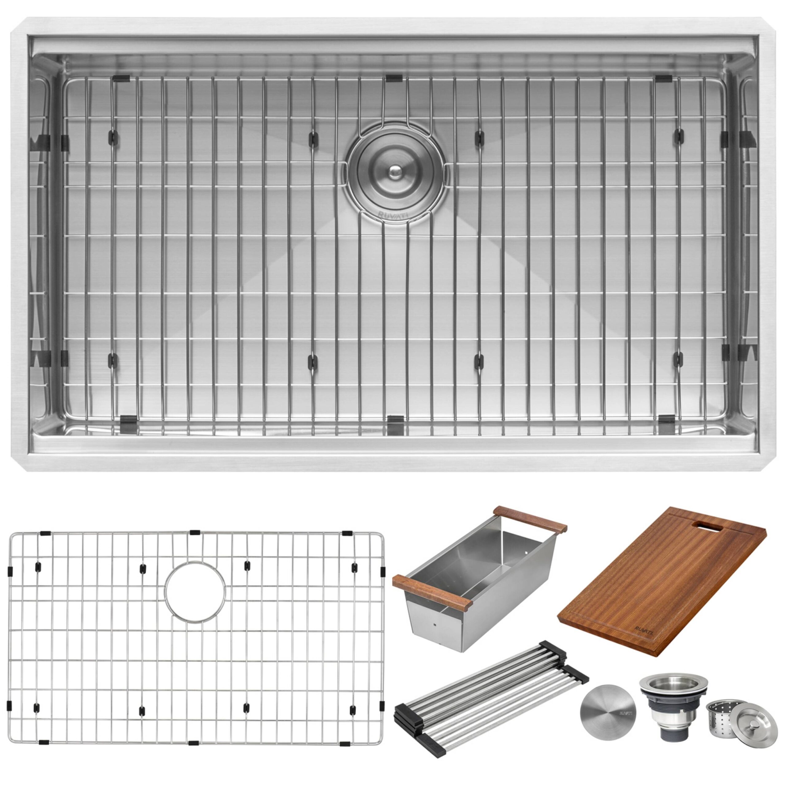 Ruvati Roma Undermount 33-in x 19-in Stainless steel Single bowl 16 -Gauge Workstation Kitchen Sink