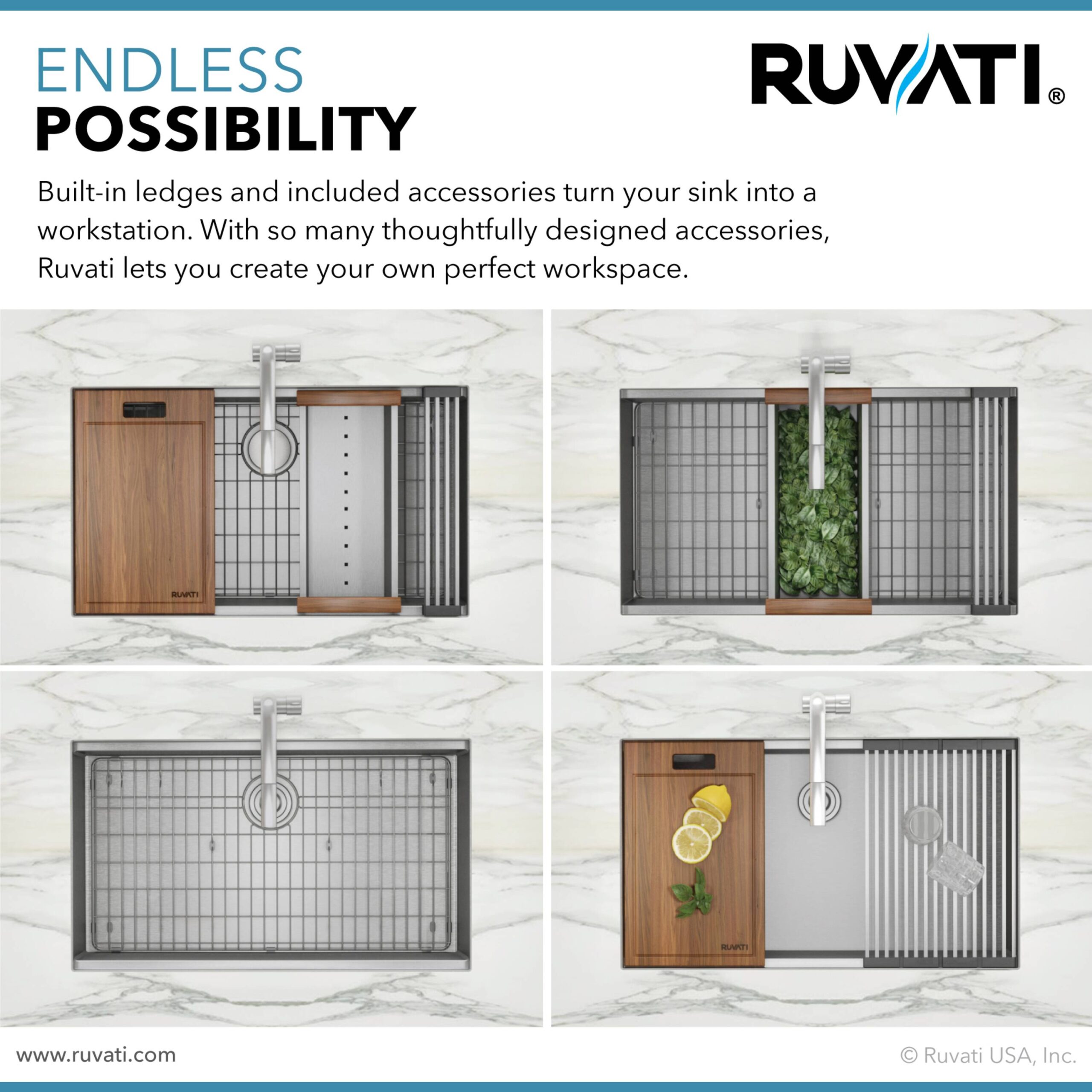 Ruvati Roma Undermount 33-in x 19-in Stainless steel Single bowl 16 -Gauge Workstation Kitchen Sink