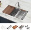 Ruvati Roma Undermount 33-in x 19-in Stainless steel Double offset bowl 16 -Gauge Workstation Kitchen Sink