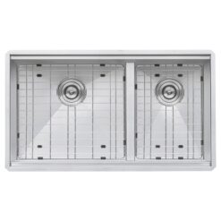 Ruvati Roma Undermount 33-in x 19-in Stainless steel Double offset bowl 16 -Gauge Workstation Kitchen Sink