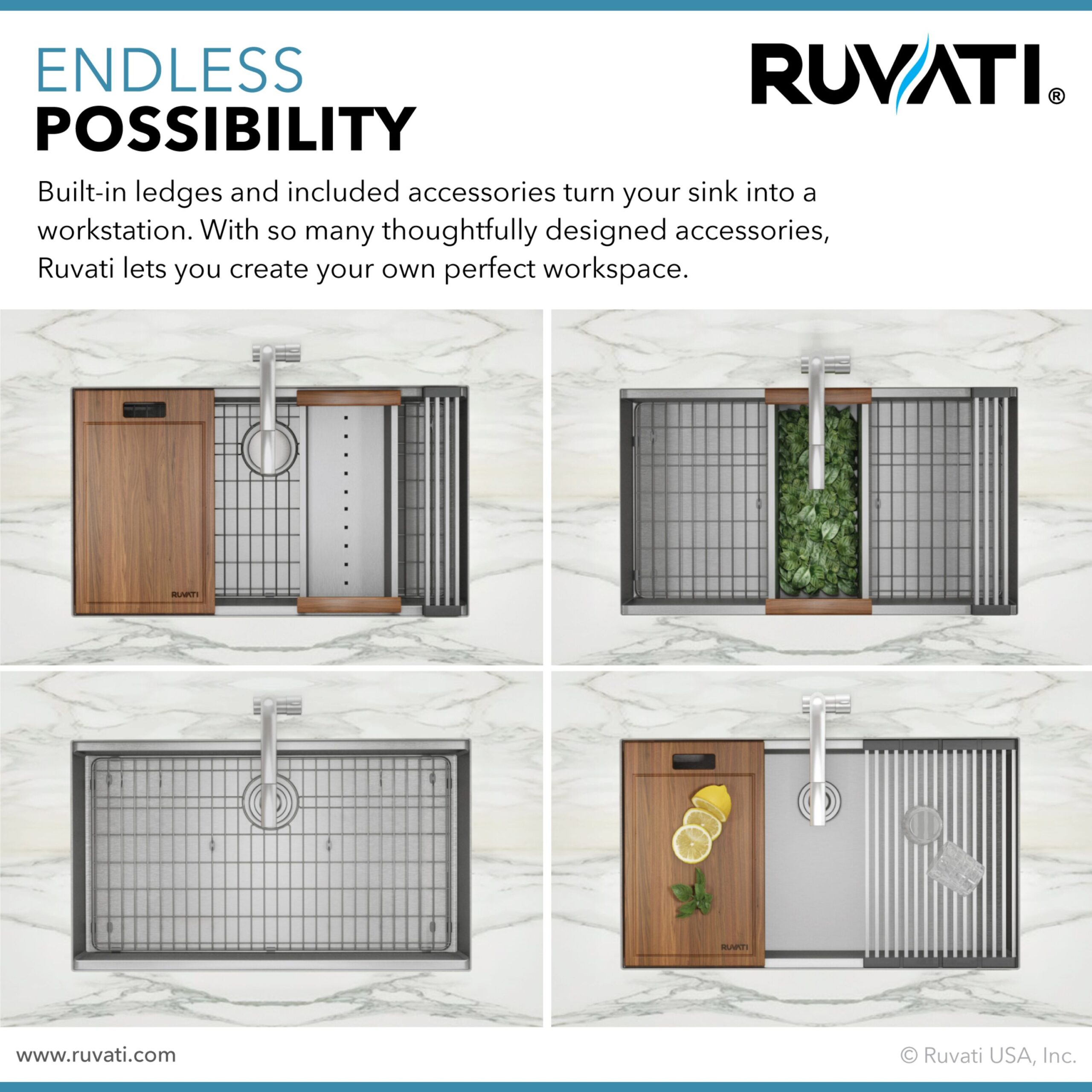 Ruvati Roma Undermount 33-in x 19-in Stainless steel Double offset bowl 16 -Gauge Workstation Kitchen Sink