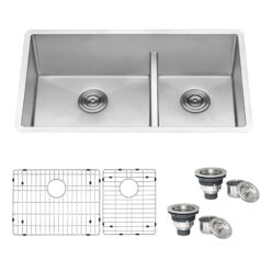 Ruvati Urbana Undermount 33-in x 19-in Stainless steel Double offset bowl 16 -Gauge Kitchen Sink