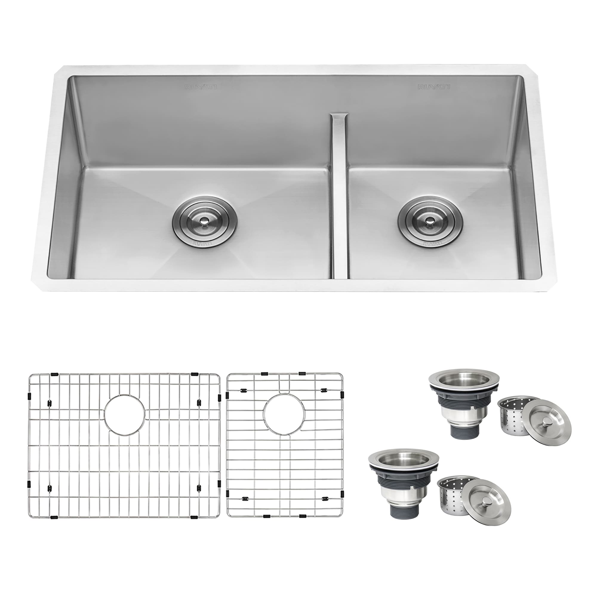 Ruvati Urbana Undermount 33-in x 19-in Stainless steel Double offset bowl 16 -Gauge Kitchen Sink