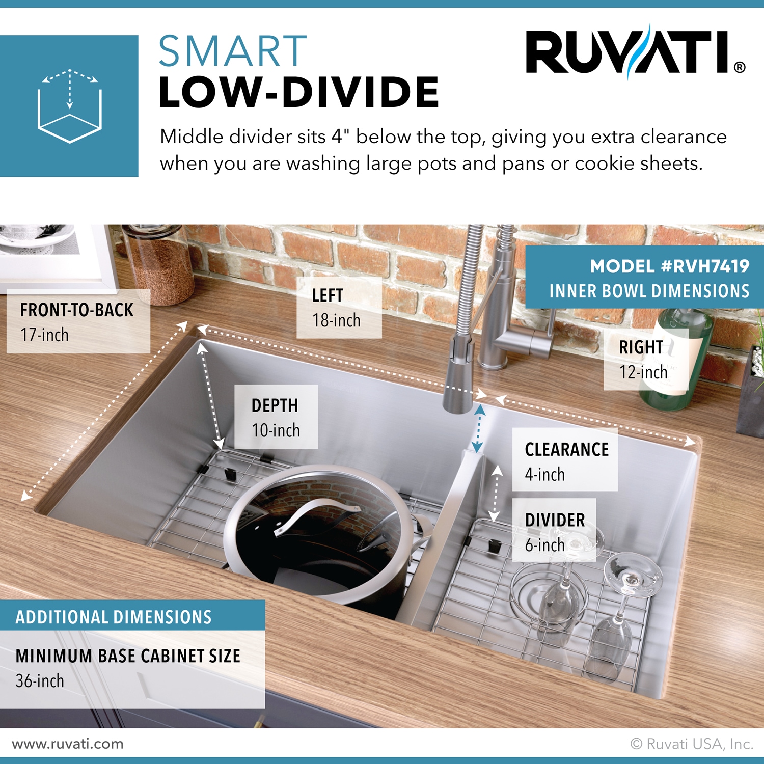 Ruvati Urbana Undermount 33-in x 19-in Stainless steel Double offset bowl 16 -Gauge Kitchen Sink