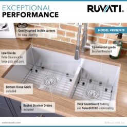 Ruvati Urbana Undermount 33-in x 19-in Stainless steel Double offset bowl 16 -Gauge Kitchen Sink