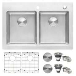 Ruvati Modena Drop-in 33-in x 22-in Stainless steel Double equal bowl 16 -Gauge Kitchen Sink
