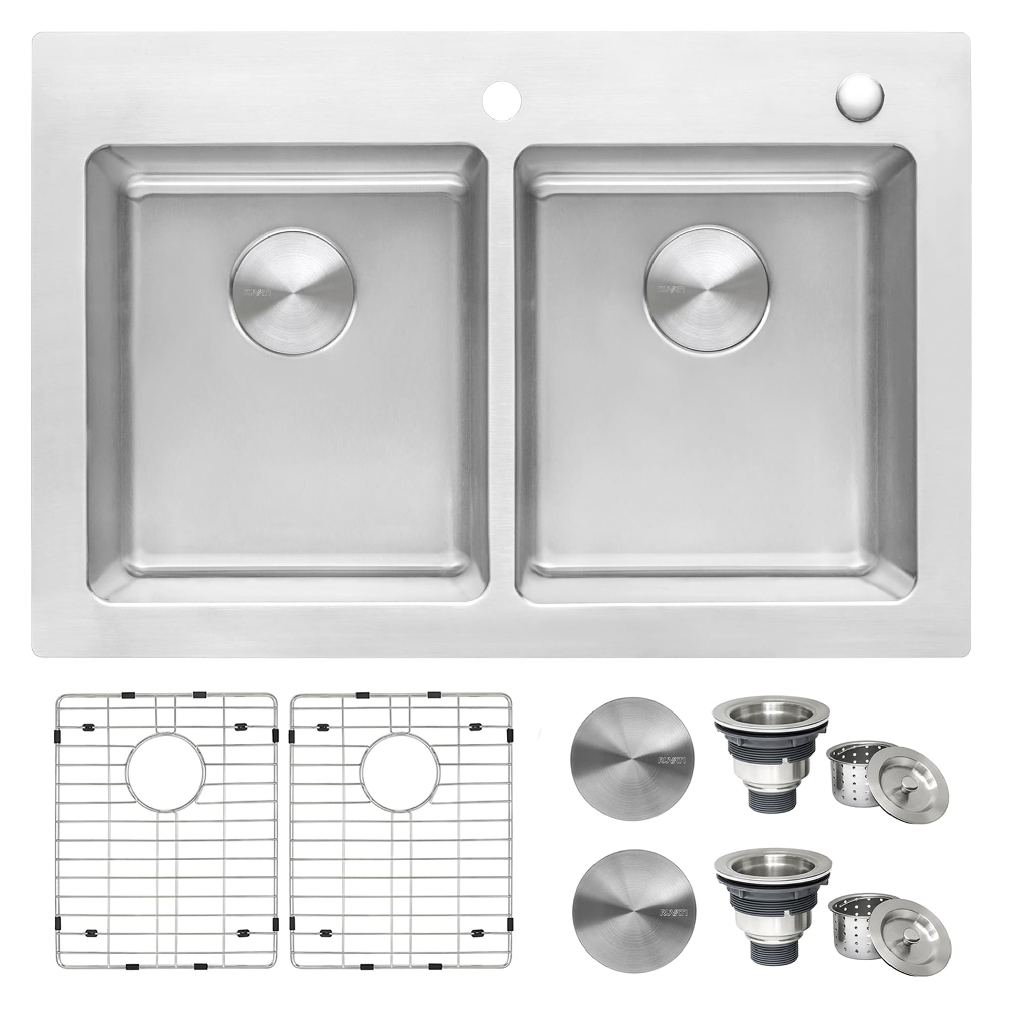 Ruvati Modena Drop-in 33-in x 22-in Stainless steel Double equal bowl 16 -Gauge Kitchen Sink