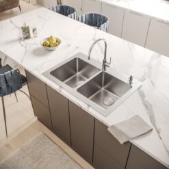 Ruvati Modena Drop-in 33-in x 22-in Stainless steel Double equal bowl 16 -Gauge Kitchen Sink