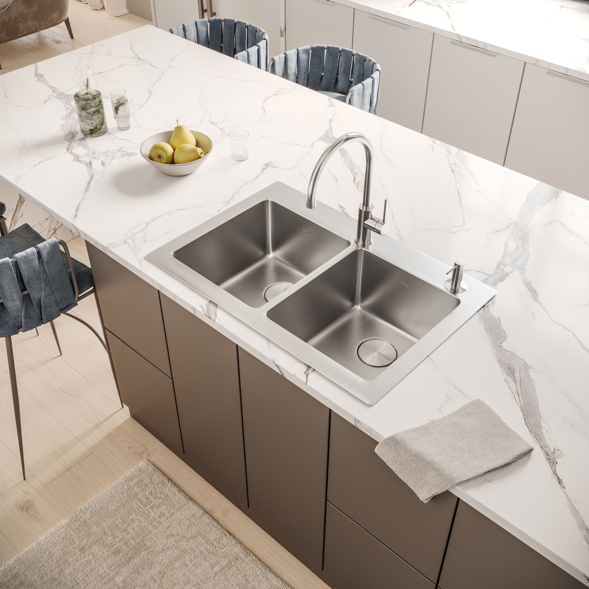 Ruvati Modena Drop-in 33-in x 22-in Stainless steel Double equal bowl 16 -Gauge Kitchen Sink