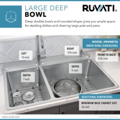 Ruvati Modena Drop-in 33-in x 22-in Stainless steel Double offset bowl 16 -Gauge Kitchen Sink