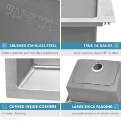Ruvati Modena Drop-in 33-in x 22-in Stainless steel Double offset bowl 16 -Gauge Kitchen Sink