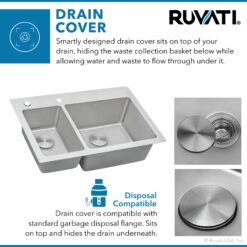 Ruvati Modena Drop-in 33-in x 22-in Stainless steel Double offset bowl 16 -Gauge Kitchen Sink