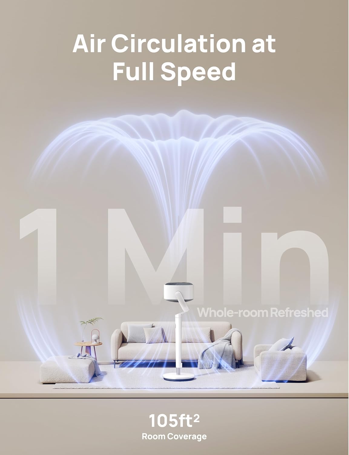 DREO Smart Fan for Bedroom, 120° +120° Omni-Directional Oscillating Fans, 100ft Quiet Pedestal Fan, White