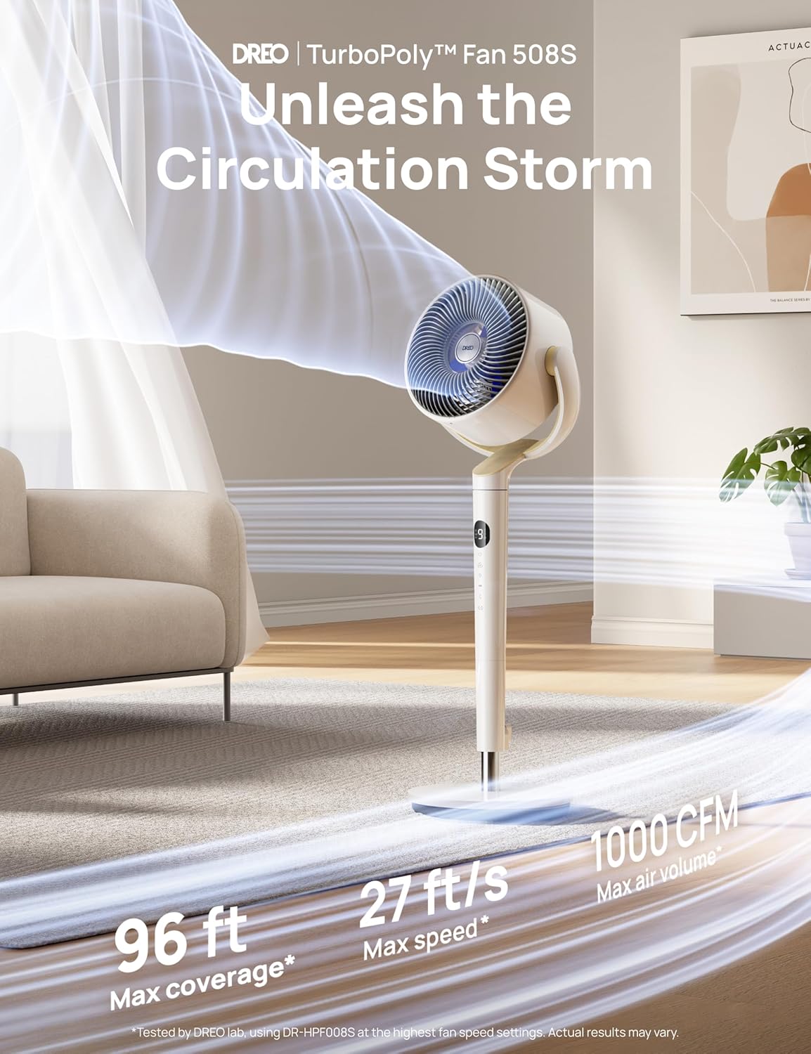 DREO Smart Fan for Bedroom, 120° +120° Omni-Directional Oscillating Fans, 100ft Quiet Pedestal Fan, White