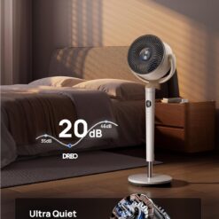 DREO Smart Fan for Bedroom, 120° +120° Omni-Directional Oscillating Fans, 100ft Quiet Pedestal Fan, White