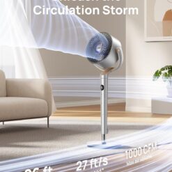 DREO Smart Fans for Bedroom, 120° +120° Omni-Directional Oscillating Fan, 100ft Quiet Pedestal Fan, Silver