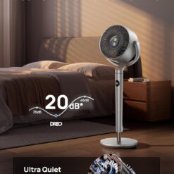 DREO Smart Fans for Bedroom, 120° +120° Omni-Directional Oscillating Fan, 100ft Quiet Pedestal Fan, Silver