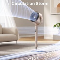 DREO Smart Fans for Bedroom, 120° +120° Omni-Directional Oscillating Fan, 100ft Quiet Pedestal Fan, Starlight