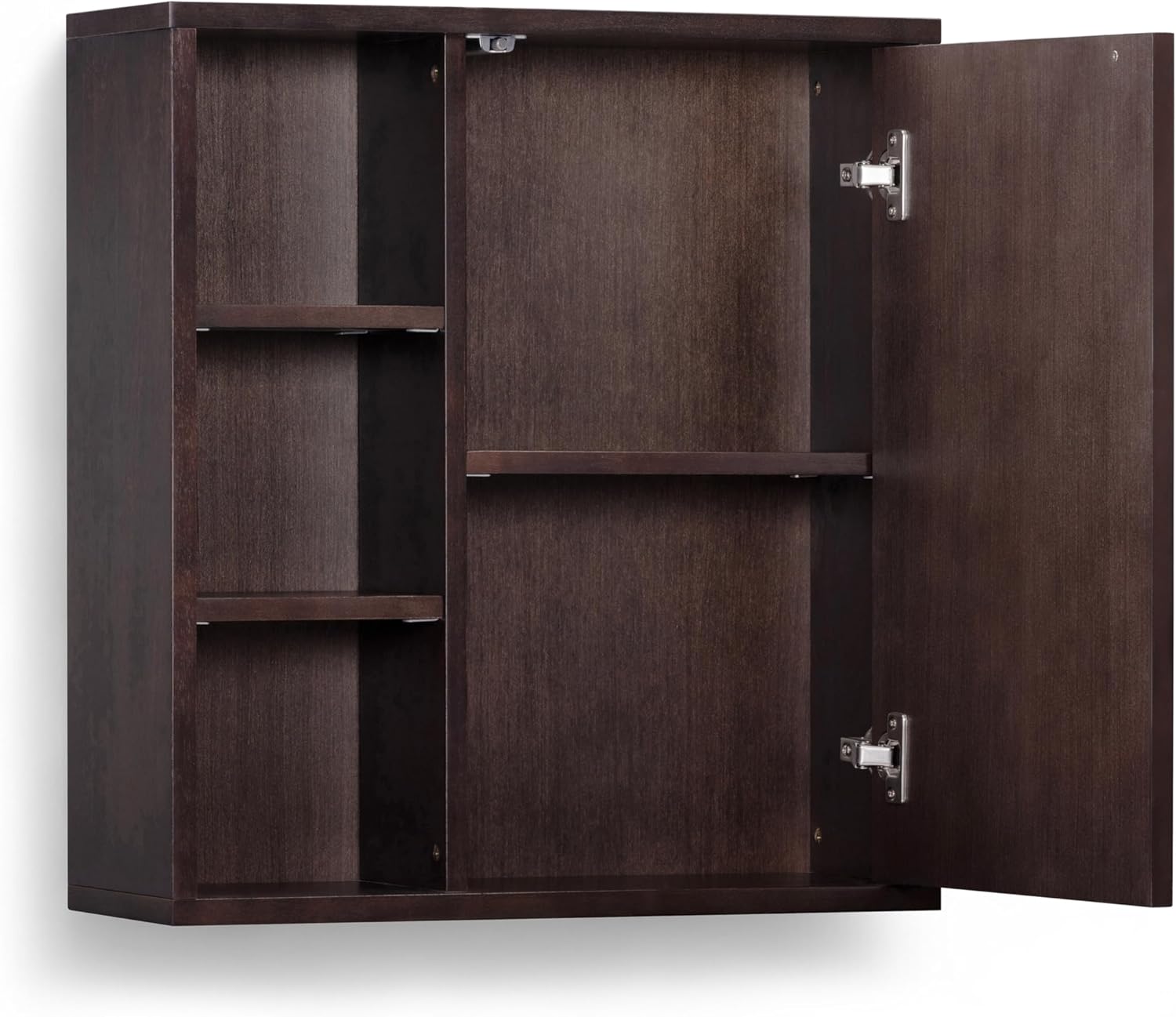 Teamson Home Tremolo 22″ Wide Bathroom Wall Mounted Medicine Cabinet with Open Compartments & 1 Door with Fixed Interior Shelf, Wooden Bracket for Mounting, Natural Fluted Finish in Espresso