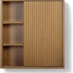 Teamson Home Tremolo 22″ Wide Bathroom Wall Mounted Medicine Cabinet with Open Compartments & 1 Door with Fixed Interior Shelf, Wooden Bracket for Mounting, Fluted Finish in Natural Tone
