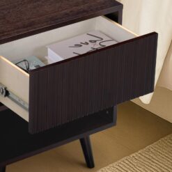 Teamson Home Tremolo 20″ Wide Bedside Nightstand with 1 Drawer & Open Shelf, Fluted Front & Contemporary Style with Solid Rubber Wood Feet, Dual Storage & Push-Open Design for Bedrooms, Espresso