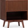 Teamson Home Tremolo 20″ Wide Bedside Nightstand with 1 Drawer & Open Shelf, Fluted Front & Contemporary Style with Solid Rubber Wood Feet, Dual Storage & Push-Open Design for Bedrooms, Walnut