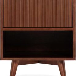 Teamson Home Tremolo 20″ Wide Bedside Nightstand with 1 Drawer & Open Shelf, Fluted Front & Contemporary Style with Solid Rubber Wood Feet, Dual Storage & Push-Open Design for Bedrooms, Walnut