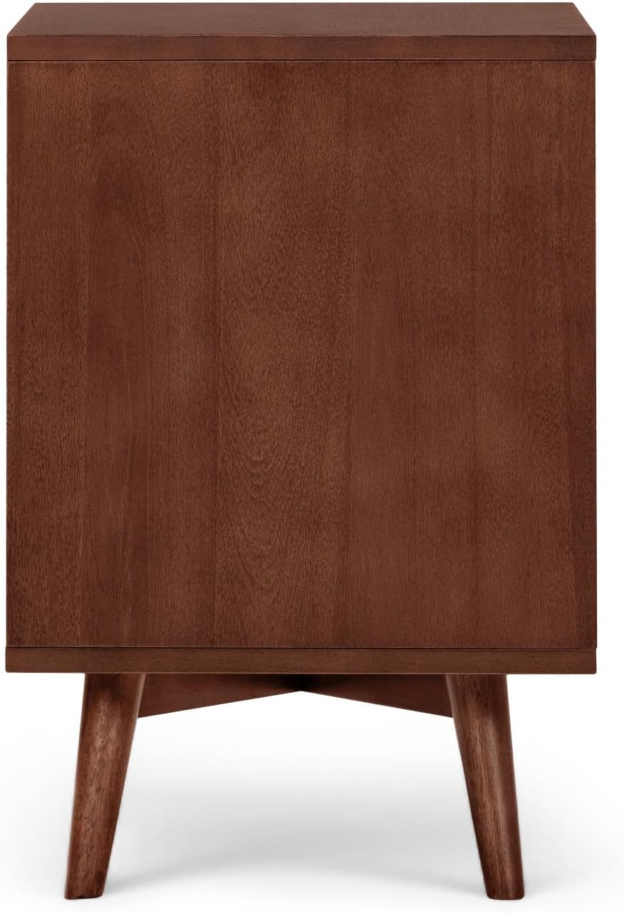 Teamson Home Tremolo 20″ Wide Bedside Nightstand with 1 Drawer & Open Shelf, Fluted Front & Contemporary Style with Solid Rubber Wood Feet, Dual Storage & Push-Open Design for Bedrooms, Walnut