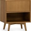 Teamson Home Tremolo 20″ Wide Bedside Nightstand with 1 Drawer & Open Shelf, Fluted Front & Contemporary Style with Solid Rubber Wood Feet, Dual Storage & Push-Open Design for Bedrooms, Natural