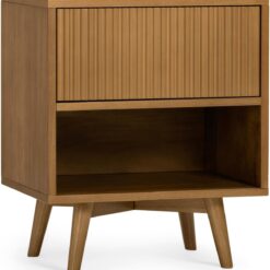 Teamson Home Tremolo 20″ Wide Bedside Nightstand with 1 Drawer & Open Shelf, Fluted Front & Contemporary Style with Solid Rubber Wood Feet, Dual Storage & Push-Open Design for Bedrooms, Natural