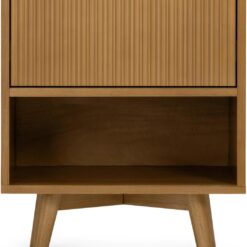 Teamson Home Tremolo 20″ Wide Bedside Nightstand with 1 Drawer & Open Shelf, Fluted Front & Contemporary Style with Solid Rubber Wood Feet, Dual Storage & Push-Open Design for Bedrooms, Natural