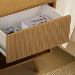 Teamson Home Tremolo 20″ Wide Bedside Nightstand with 1 Drawer & Open Shelf, Fluted Front & Contemporary Style with Solid Rubber Wood Feet, Dual Storage & Push-Open Design for Bedrooms, Natural