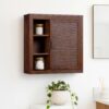 Teamson Home Hatteras 22" W Wall Cabinet with Open & Closed Storage Featuring Sturdy Shelves, Coastal Modern Style and Solid Wood Bracket for Secure Wall Installation, Walnut Finish