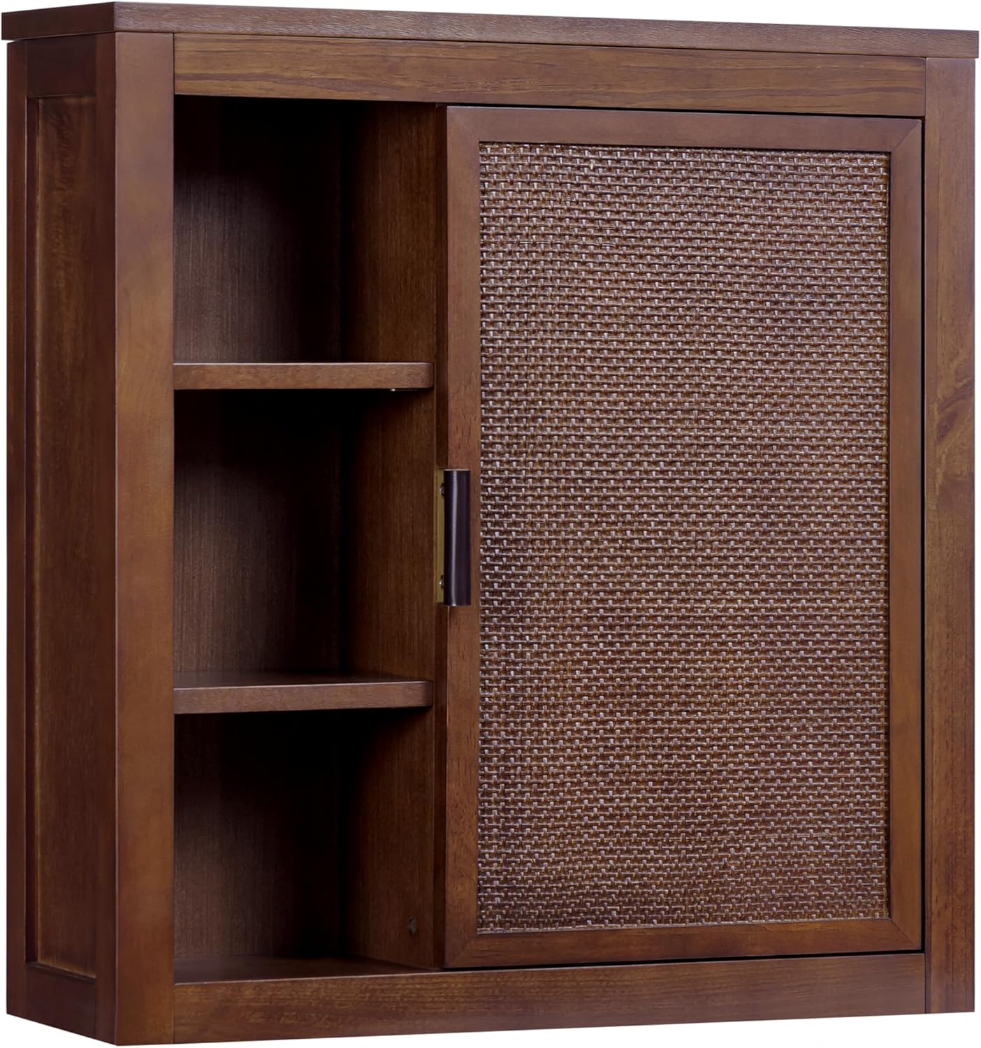 Teamson Home Hatteras 22" W Wall Cabinet with Open & Closed Storage Featuring Sturdy Shelves, Coastal Modern Style and Solid Wood Bracket for Secure Wall Installation, Walnut Finish