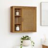 Teamson Home Hatteras 22" W Wall Cabinet with Open & Closed Storage Featuring Sturdy Shelves, Coastal Modern Style and Solid Wood Bracket for Secure Wall Installation, Natural Finish