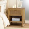 Teamson Home Hatteras 20" W Nightstand with 1 Deep Drawer and Open Shelf Storage in Coastal Modern Style, Ball Bearing Glides, Pine Wood Frames and MDF with Rattan, Natural Finish