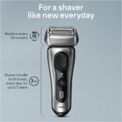 Braun Series 8 Electric Razor for Men, with 4+1 Shaving Elements & Precision Long Hair Trimmer, Close & Gentle Even on Dense Beards, Wet & Dry Electric Razor with 60min Runtime, 8517s Galvano Silver