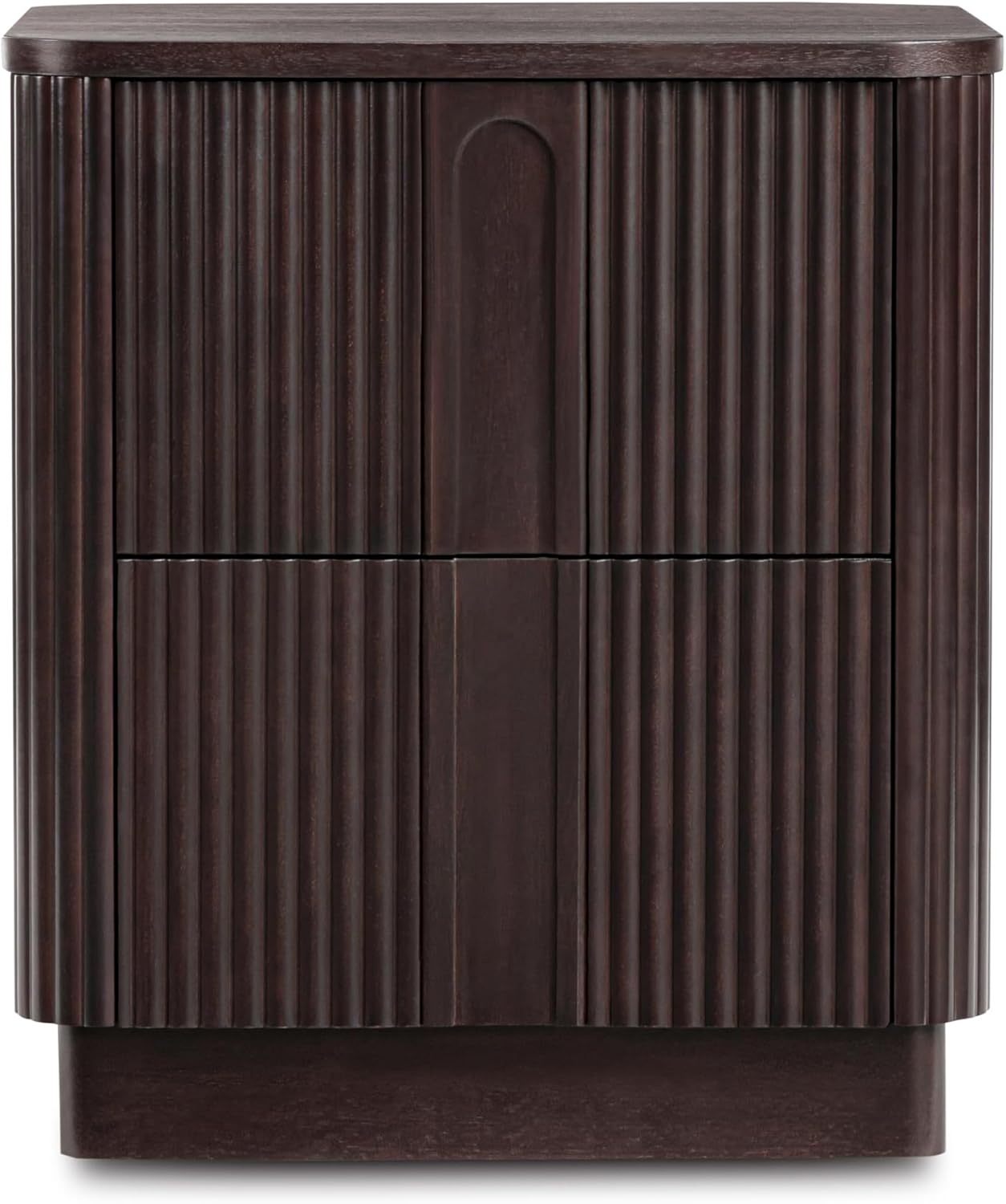 Teamson Home Potomac 20'' W Modern Storage 2-Drawer Push to Open Nightstand with Solid Wood Frame, Bedside Table Bedroom Furniture with Reeding Pattern in Scandinavian Style, Espresso