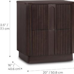 Teamson Home Potomac 20'' W Modern Storage 2-Drawer Push to Open Nightstand with Solid Wood Frame, Bedside Table Bedroom Furniture with Reeding Pattern in Scandinavian Style, Espresso