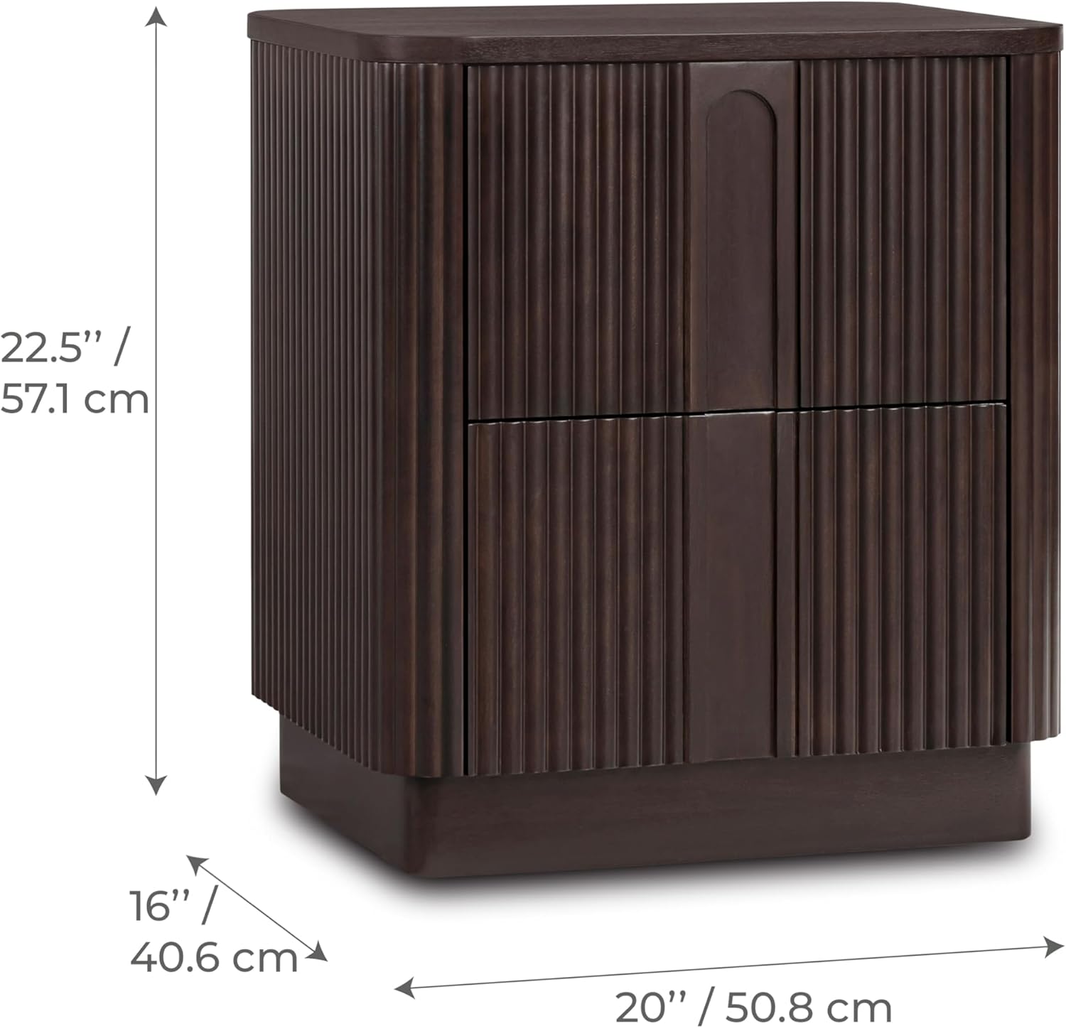 Teamson Home Potomac 20'' W Modern Storage 2-Drawer Push to Open Nightstand with Solid Wood Frame, Bedside Table Bedroom Furniture with Reeding Pattern in Scandinavian Style, Espresso