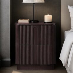 Teamson Home Potomac 20'' W Modern Storage 2-Drawer Push to Open Nightstand with Solid Wood Frame, Bedside Table Bedroom Furniture with Reeding Pattern in Scandinavian Style, Espresso